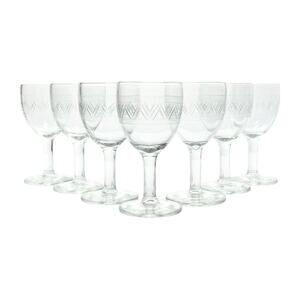 1950s Vintage 7 Etched Liquor Cordial Wine Glasses 4 1/2” 4oz Geometric & Lines